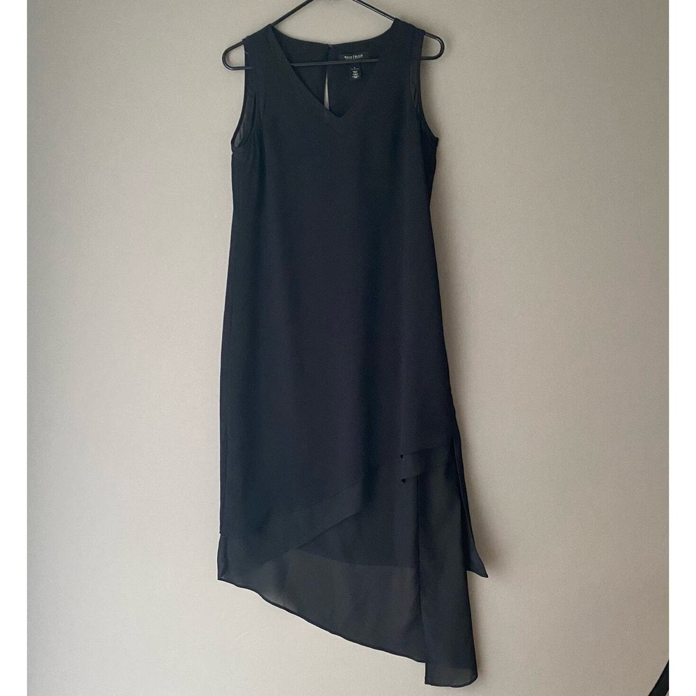 WHBM Black Sleeveless Asymmetrical Midi Dress‎ sz 4 Office siren whimsigoth